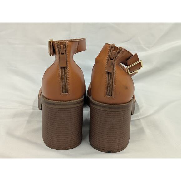 Torrid Ankle Strap Block Heels 12WW Tan Dressy High Heeled Open Toe Sandal - Picture 3 of 11